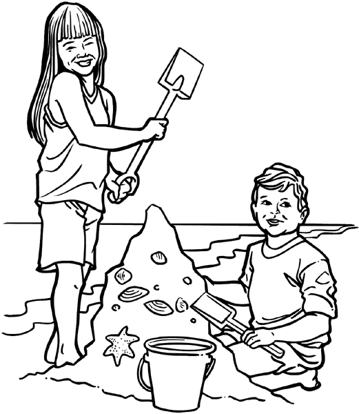 Kids digging in sand vinyl sticker. Customize on line.  Summer 088-0206